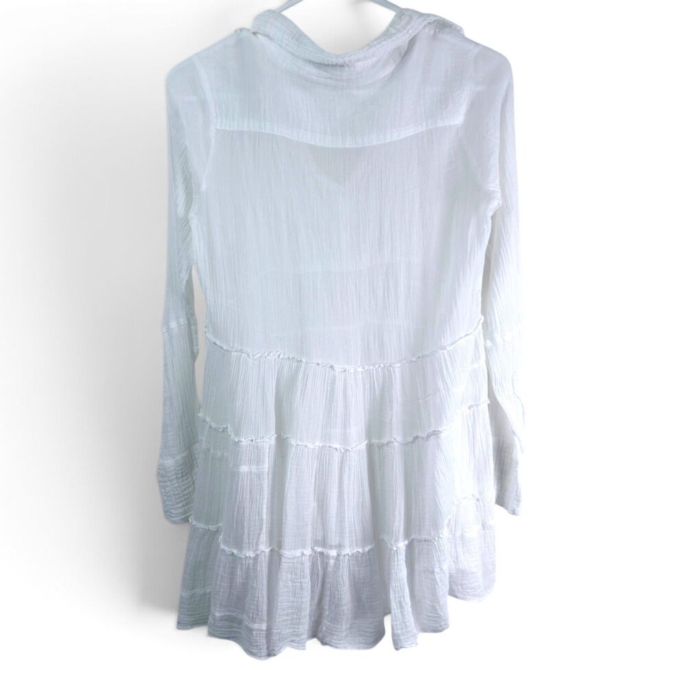 free people one boho tiered swing gauzy cotton shirt small pintuck ruffle button - Picture 2 of 5